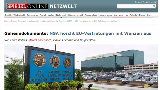 Le site allemand du quotidien Der Spiegel a révélé le 29 juin 2013 les écoutes dont était victime l'UE de la part des Etats-Unis. [RTS]