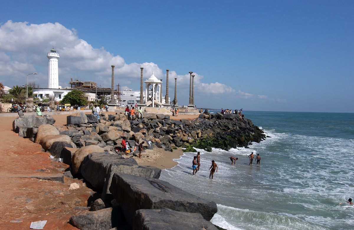 Le front de mer de Pondichéry, en Inde.