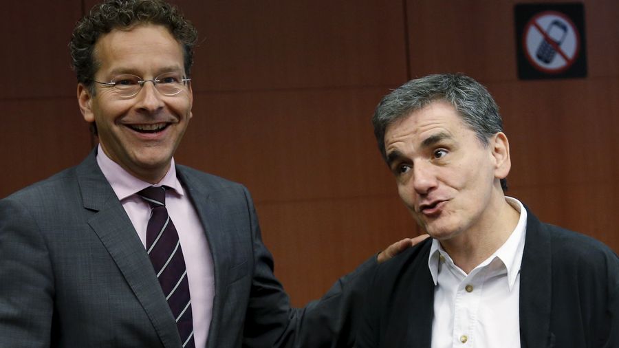 Le prÃ©sident de l'Eurogroupe Jeroen Dijsselbloem et le ministre grec des finance Euclid Tsakalotos photographiÃ©s en aoÃ»t dernier.