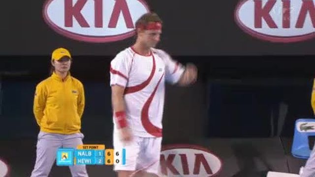 Tennis / Open d'Australie: Lleyton Hewitt (AUS) - David Nalbandian (ARG). Tie-break du 4e set. Nalbandian s'offre... 6 balles de set