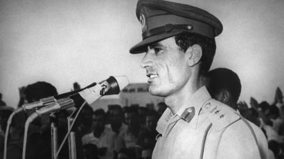 Le colonel Mouammar Kadhafi prononce un premier discours, juste après le coup d'Etat de 1969. [AFP]