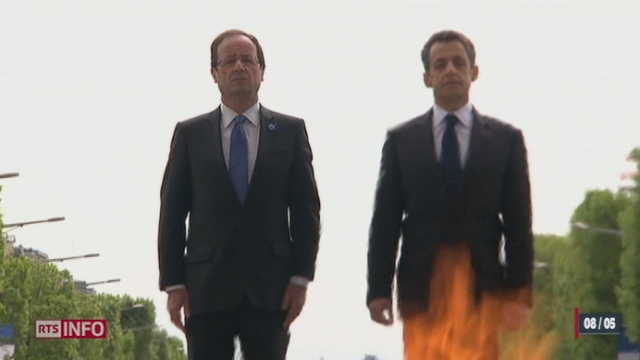 En France, Nicolas Sarkozy et François Hollande ont fait une apparition commune mardi pour la commémoration de la fin de la Seconde Guerre mondiale