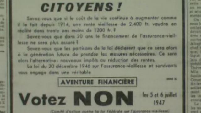 Campagne avant la votation sur l'AVS, 1947. [RTS]