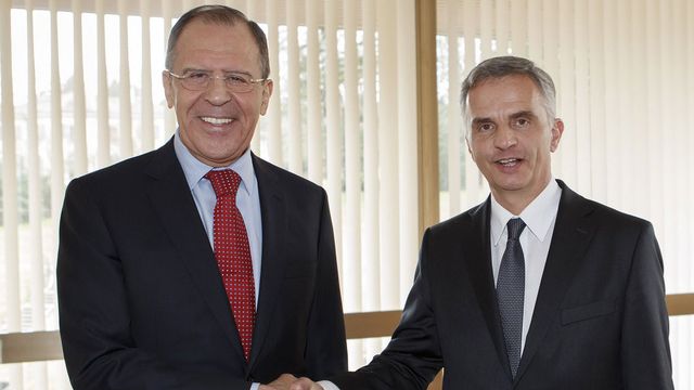 Didier Burkhalter a rencontré son homologue russe Sergeï Lavrov à Genève. [Salvatore Di Nolfi - Keystone]