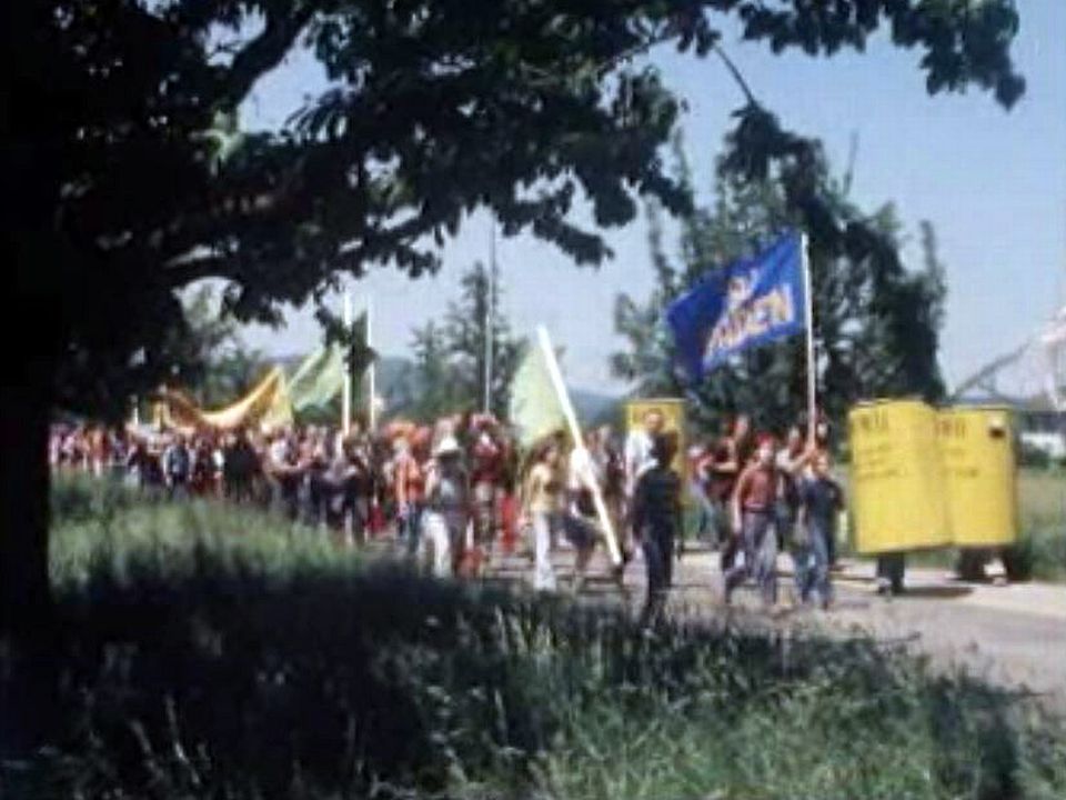 Une foule de manifestants protestent contre le nucléaire en Argovie. [RTS]