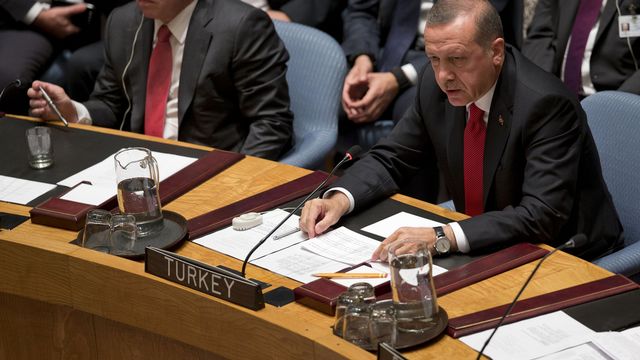 Le président turc Recep Tayyip Erdogan au Conseil de sécurité de l'ONU le 24 septembre dernier. [AP Photo/Pablo Martinez Monsivais - Keystone]