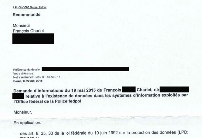 La réponse de FEDPOL à François Charlet