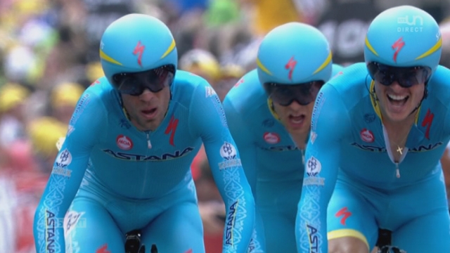 9e étape (Vannes – Plumelec, 28 km) : L’équipe Astana de Vincenzo Nibali vient déposséder l’équipe helvétique IAM de la 2re place provisoire, pour 3 secondes [RTS]