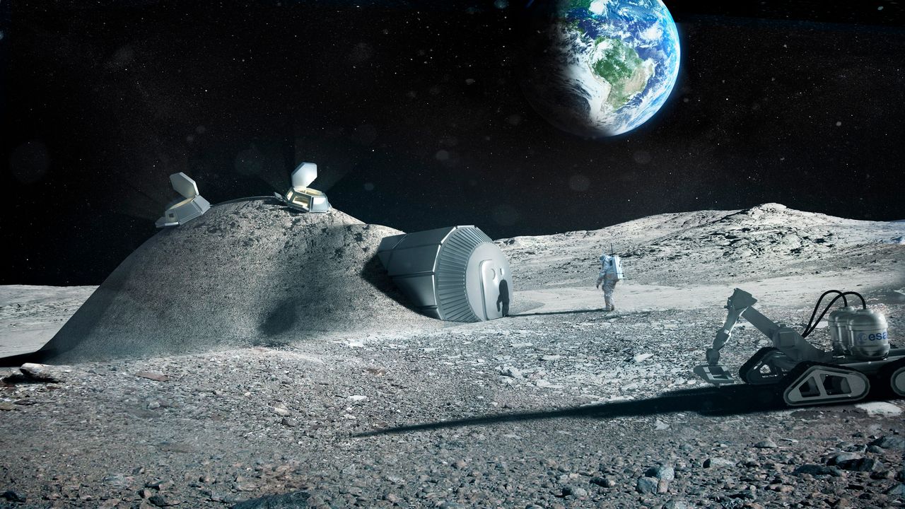 Vue d'artiste d'une base lunaire (photo prétexte). [ESA/Foster + Partners]