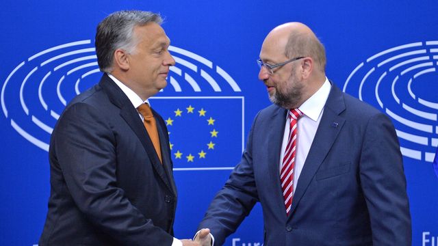 Viktor Orban a été reçu jeudi ä Bruxelles par le président du Parlement européen Martin Schulz. [Dursun Aydemir - Anadolu Agency/AFP]