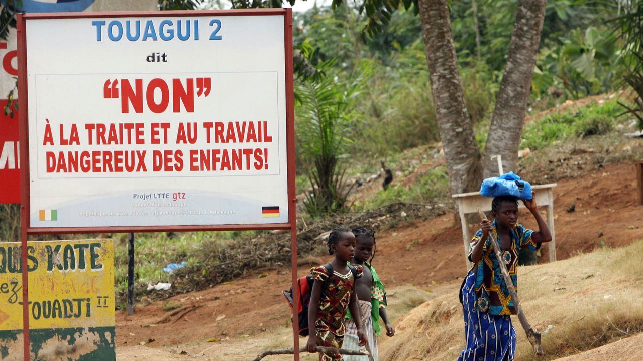 Campagne contre le travail des enfants dans les plantations de cacao ivoiriennes. [Kambou Sia - AFP]