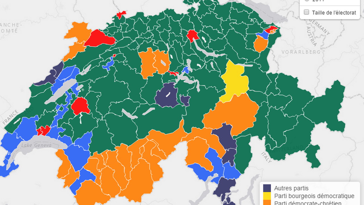 L’UDC est désormais le premier parti en termes de pourcentages de voix dans plus de 60% des districts du pays.