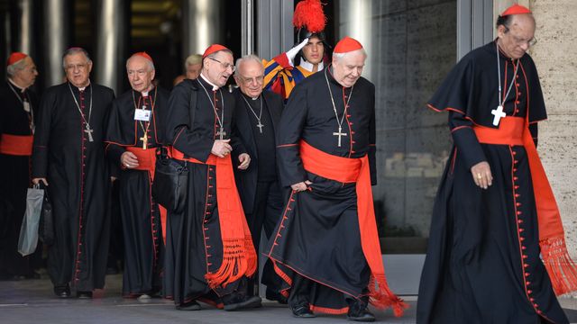 Les cardinaux et les évêques photographiés samedi, au sortir la session du matin du synode. [Andreas Solaro - AFP]