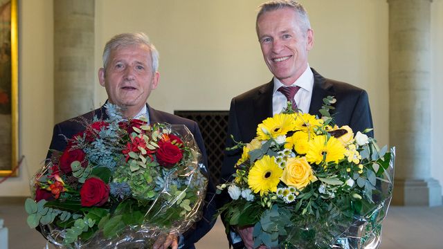 Les deux élus Hans Stöckli (à gauche) et Werner Luginbühl. [Peter Schneider - Keystone]