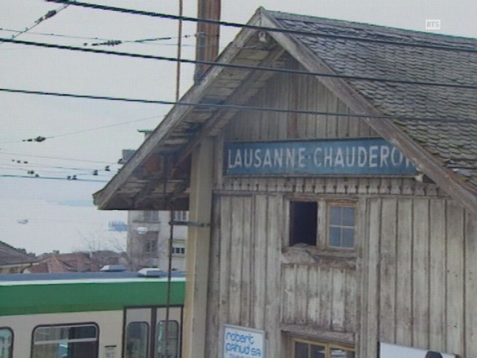 La gare provisoire du LEB à Chauderon en 1995. [RTS]