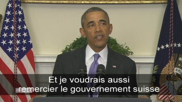Barack Obama: "Je voudrais aussi remercier le gouvernement suisse pour son aide cruciale." [RTS]