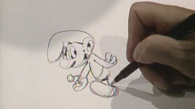 Peyo dessine un schtroumpf, 1977. [RTS]