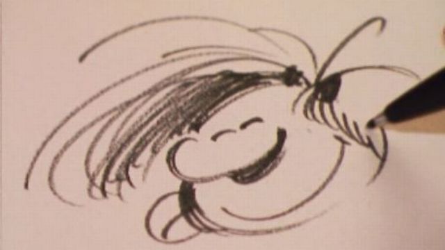 Franquin dessine Lagaffe en 1974. [RTS]