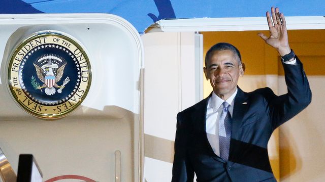 Barack Obama à son arrivée à Londres. [Kirsty Wigglesworth - AP Photo/Keystone]