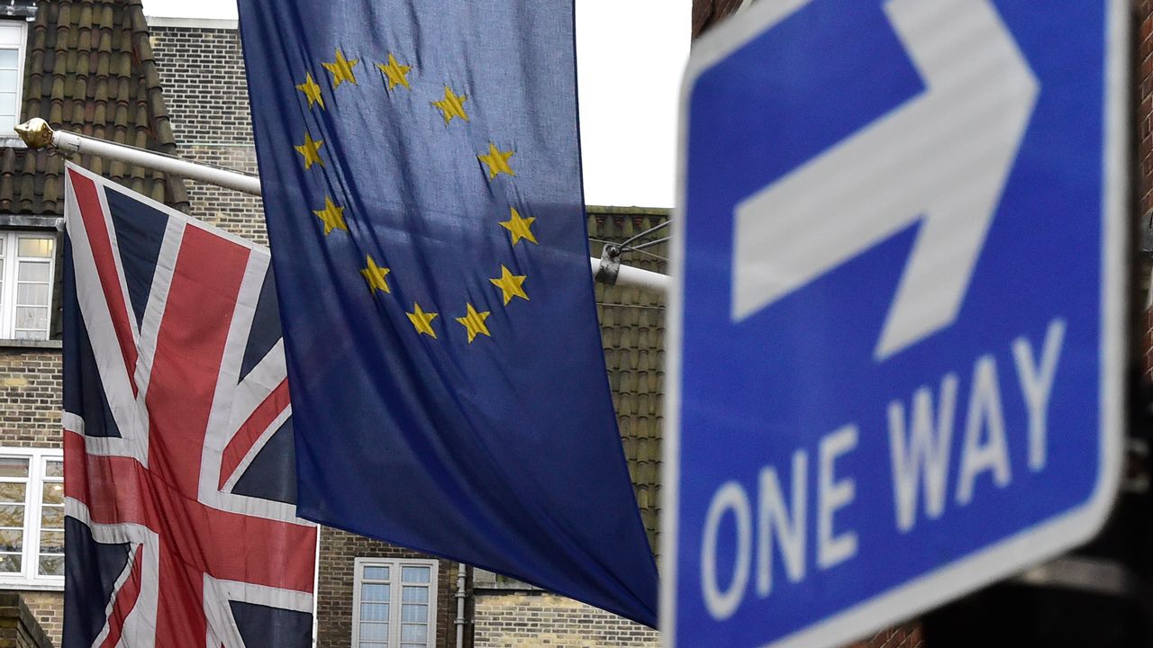 Les drapeaux du Royaume-Uni et de l'Union européenne au centre de Londres. [Toby Melville - Reuters]