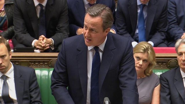 Le Premier ministre David Cameron s'adresse au leader du Labor, Jeremy Corbyn, devant le Parlement britannique, le 29 juin 2016. [Keystone]