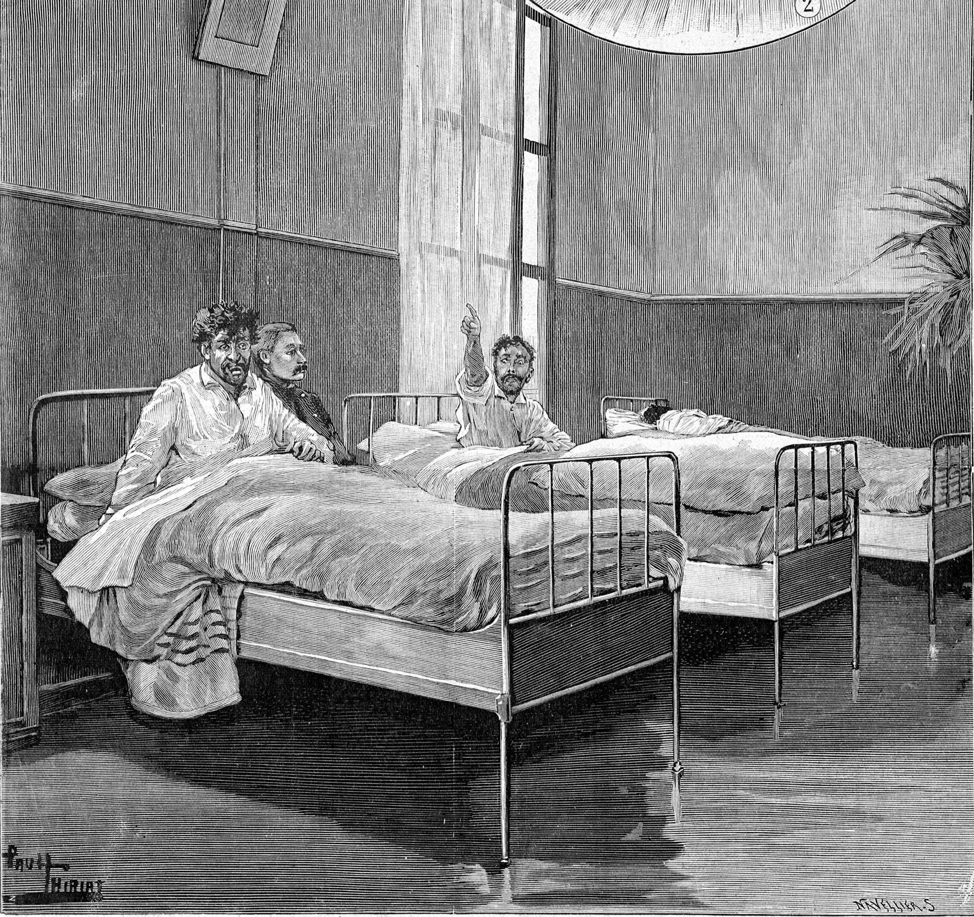 Hospice de Sainte Anne à Paris en 1898. Le dortoir des agités, par P.Thiriat.