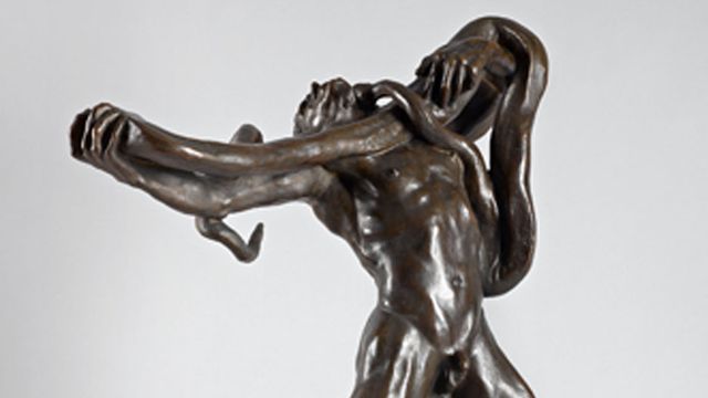 "L'Homme au serpent" d'Auguste Rodin (1887). Fonte, 69 x 55 x 29 cm. Don anonyme, 2015. [Nora Rupp - Musée cantonal des Beaux-Arts de Lausanne]