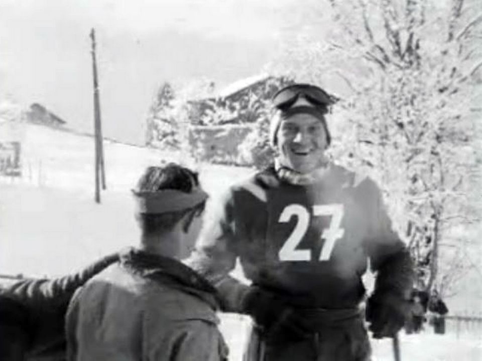 Le skieur neuchâtelois le Grand Georges court au Lauberhorn en 1954. [RTS]