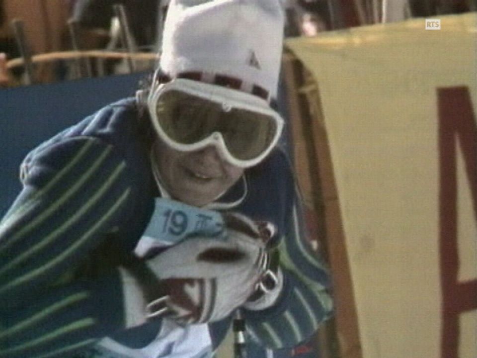 Lise-Marie Morerod à l'arrivée du slalom des championnats du monde de St-Moritz en 1974. [RTS]