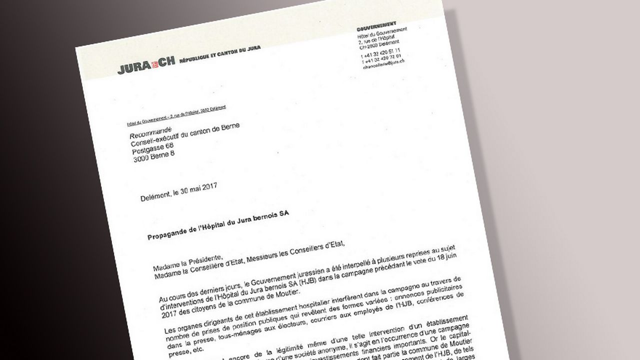 Le gouvernement jurassien a écrit à son homologue bernois pour dénoncer une "propagande" de l'Hôpital du Jura bernois.