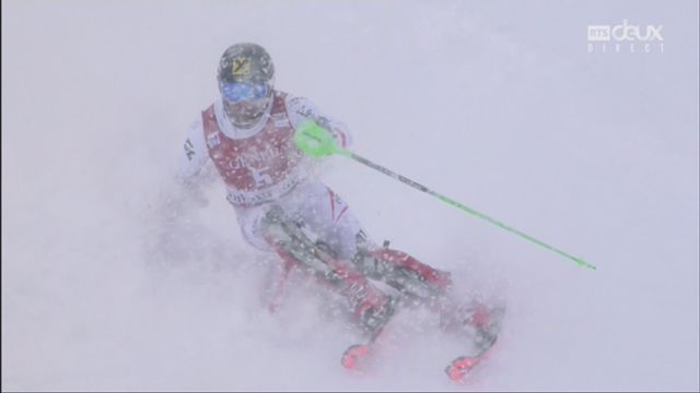 Slalom, Val d'Isère (FRA), 2e manche: Marcel Hirscher (AUT) s'impose devant Kristoffersen (NOR) et Myrher (SWE) [RTS]