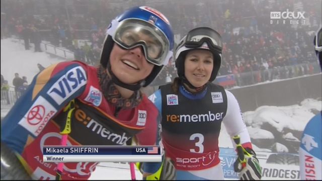 Oslo (NOR), slalom parallèle féminin, finale: Mikaela Shiffrin (USA) s'impose devant Wendy Holdener (SUI) et Melanie Meillard (SUI) [RTS]