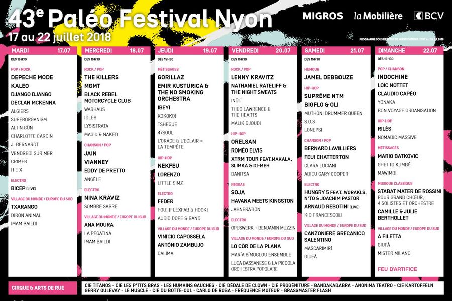 Le programme complet du Paléo Festival 2018 à Nyon.
