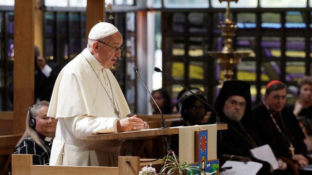 Le pape François au siège du Conseil oecuménique des Eglises, à Genève, le 21 juin 2018. [Alessandra Tarantino/AP - Keystone]