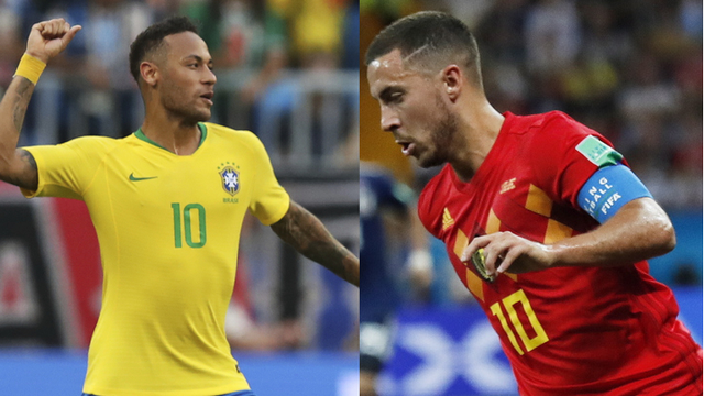 Neymar et Eden Hazard détiendront les clés du quart de finale entre le Brésil et la Belgique. [T.Stavrakis/A.Safadi - Keystone]