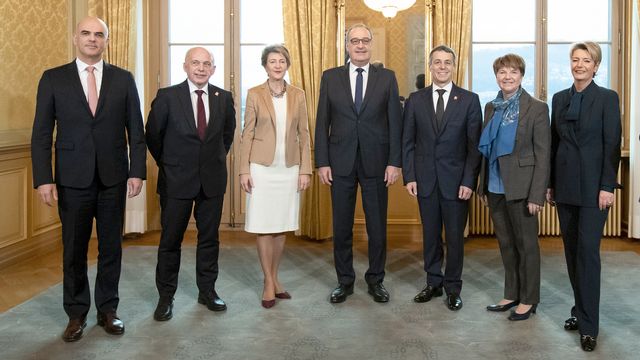 La nouvelle composition du Conseil fédéral, photographié le 5 décembre 2018. [Peter Klaunzer - Keystone]