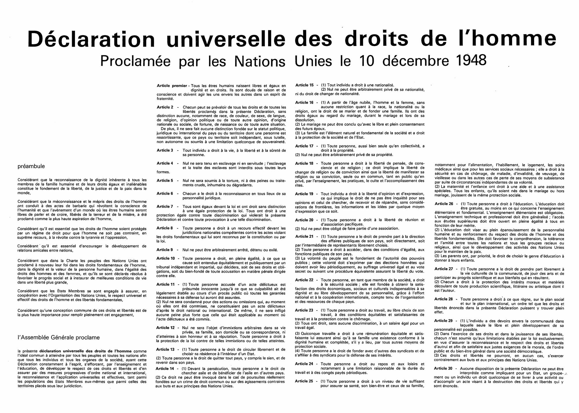 Texte Déclaration Universelle Des Droits De L Homme - Meilleur Texte