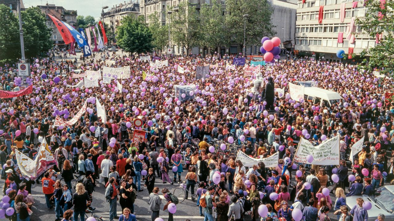 La première grève des femmes, le 14 juin 1991. [Walter Bieri - Keystone]