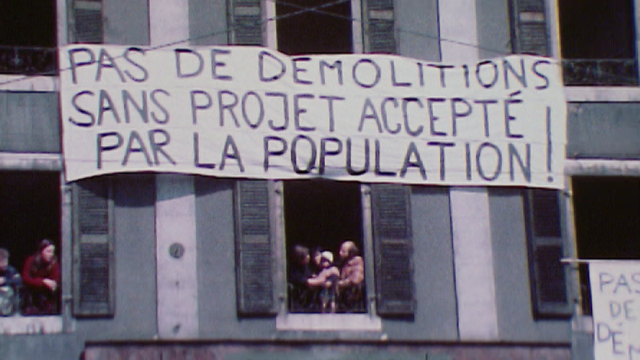 Résistance des habitants et occupants du quartier des Grottes à Genève, 1981. [RTS]