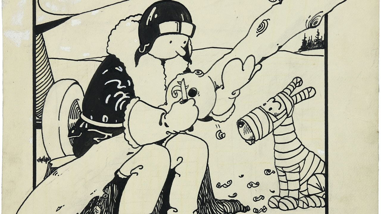 Illustration originale créée par Hergé pour la première couverture de Tintin. [HERITAGE AUCTIONS / HERGE-MOULINSART 2019 - AFP]
