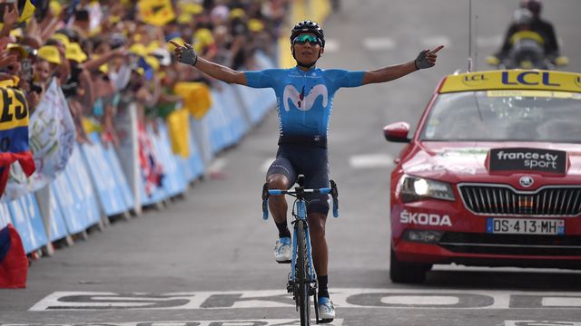 Nairo Quintana a fêté la 3e victoire de sa carrière sur le Tour de France. [Marco Bertorello - AFP]
