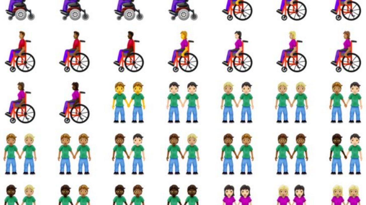 Parmi les nouveaux émojis de l'automne 2019, des personnes en chaise roulante ou des personnes non-binaires se tenant la main. [emojipedia.org]