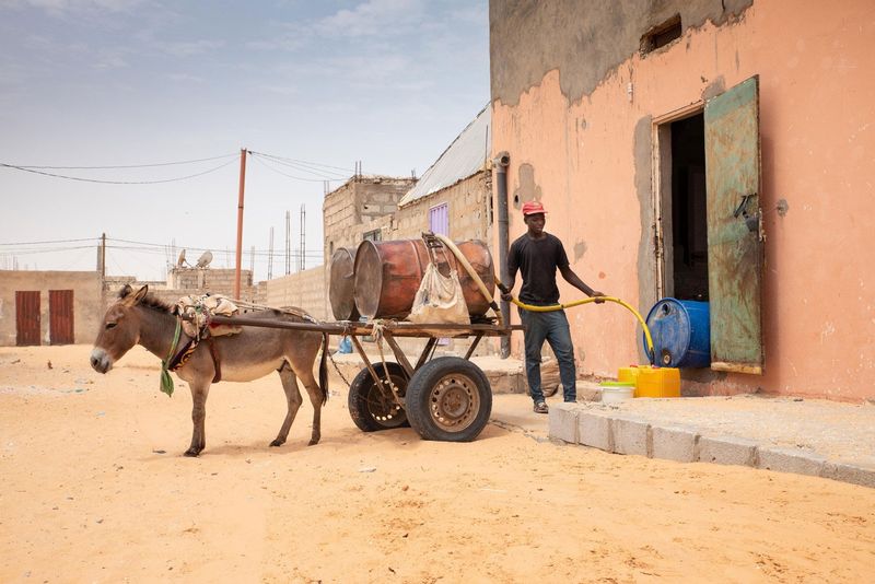 Dans certains quartiers de Nouakchott, l'eau potable est encore acheminée sur des charrettes jusqu'aux habitations.