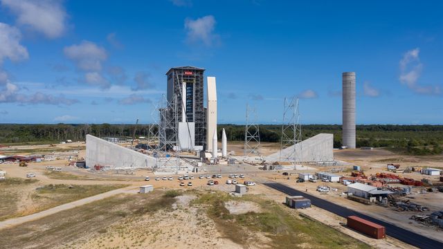 Vue aérienne du chantier ELA 4 au Centre spatial guyanais, futur pas de tir du lanceur Ariane 6.
CNES/ESA/
Sentinel/2019 [CNES/ESA/ - Sentinel/2019]