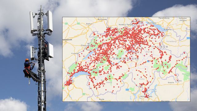 La carte des antennes 5G en janvier en Suisse. [RTS - Keystone]