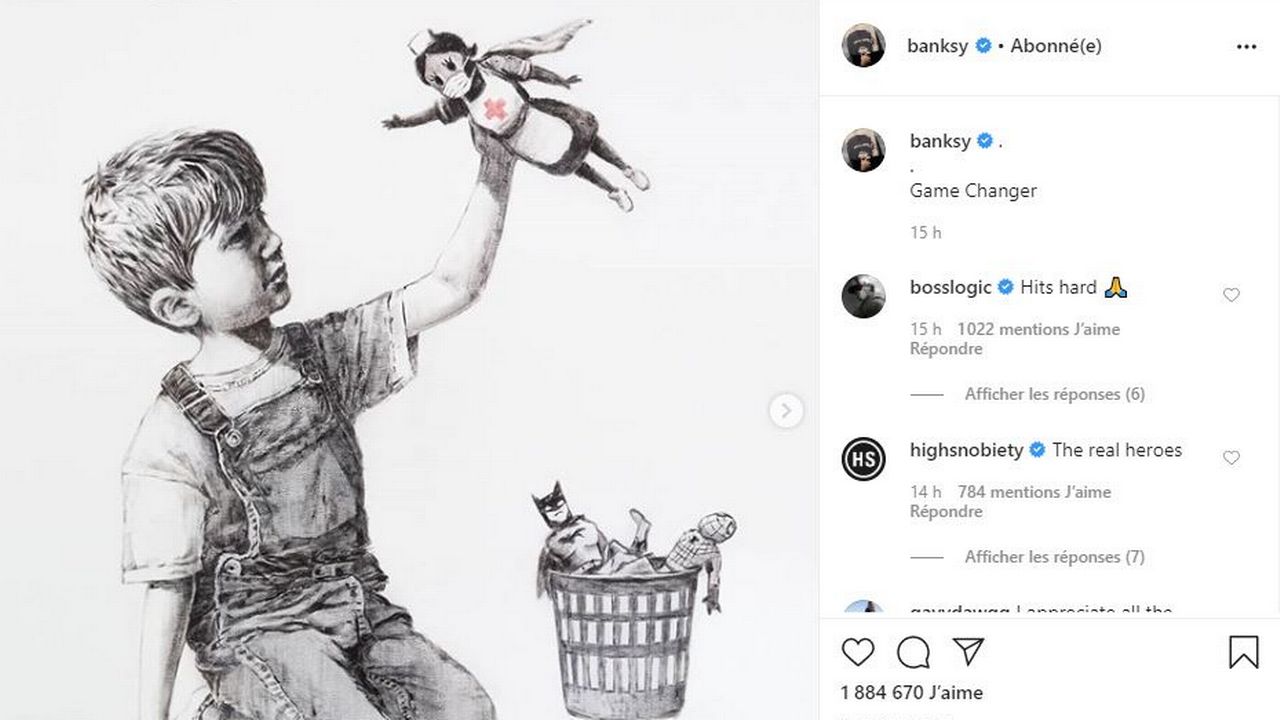 Capture d'écran du compte Instagram de l'artiste Banksy avec son oeuvre "Game Changer". [BANKSY INSTAGRAM ]