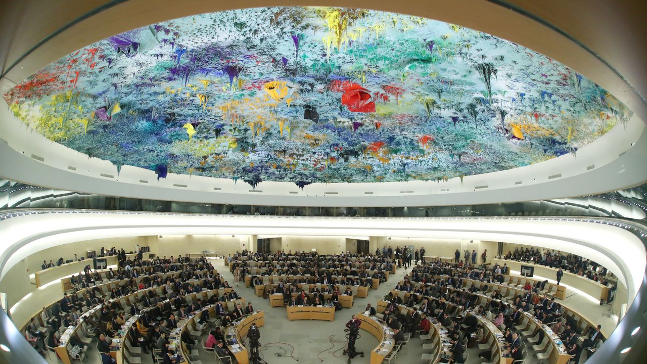 La salle du Conseil des droits de l'homme des Nations unies au Palais des Nations à Genève, en février 2020 [Denis Balibouse - Reuters]
