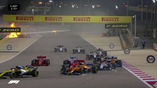 GP de Bahreïn: gros accident de Grosjean (FRA) qui s'en sort indemne [RTS]