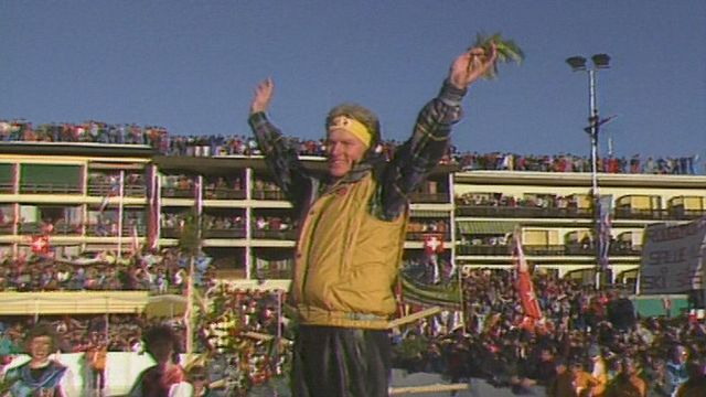 Peter Müller remporte la descente des Mondiaux de ski de Crans-Montana en 1987 [RTS]