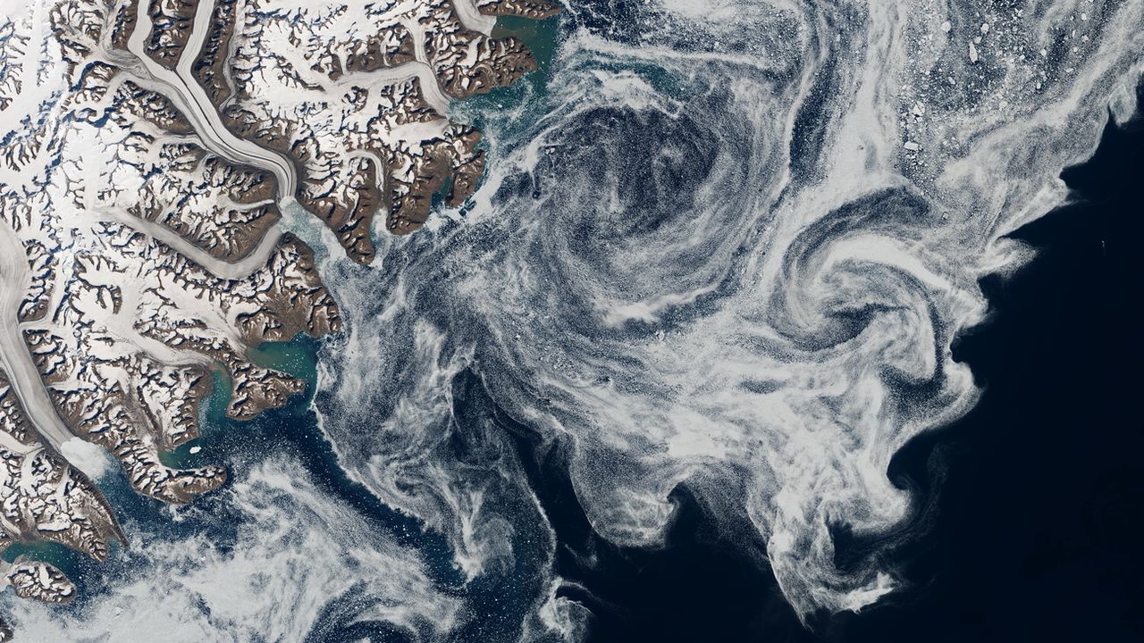 Image satellite de la côte est du Groenland en 2020. [NASA - Keystone]